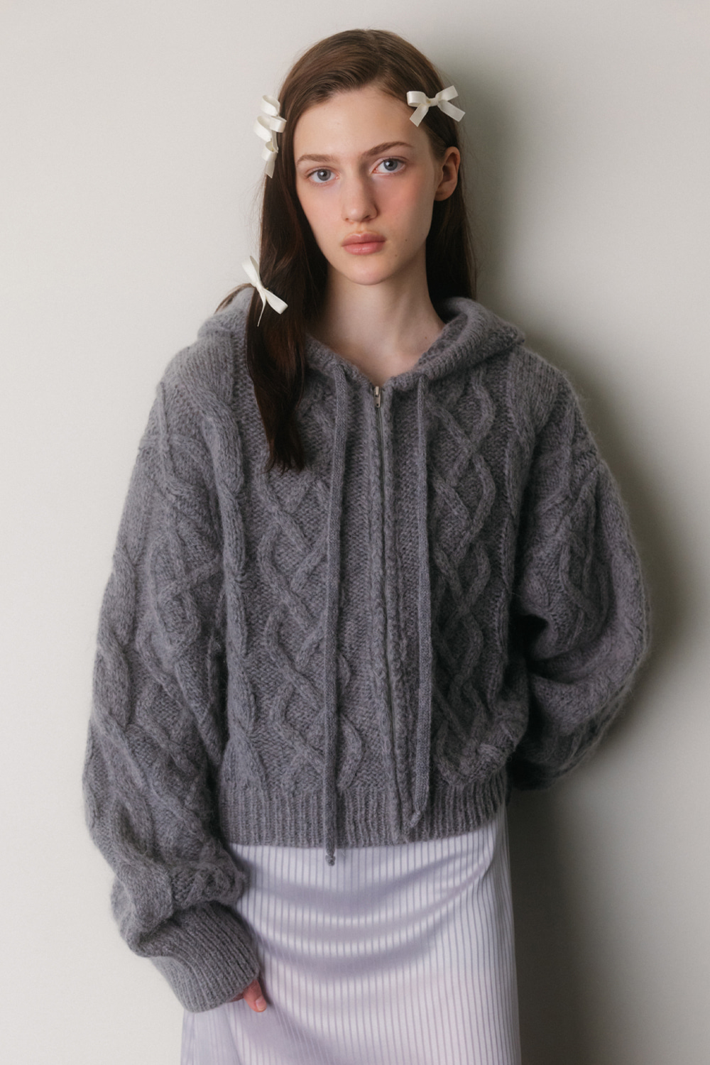 MOHAIR TWISTED ZIP UP CARDIGAN_TT3W303GY